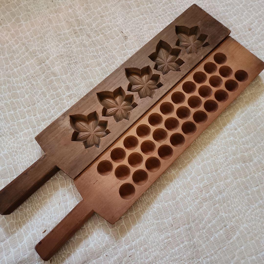 ※まめ※　菓子木型2点セット-10　古い 木型 菓子型 和菓子 木製