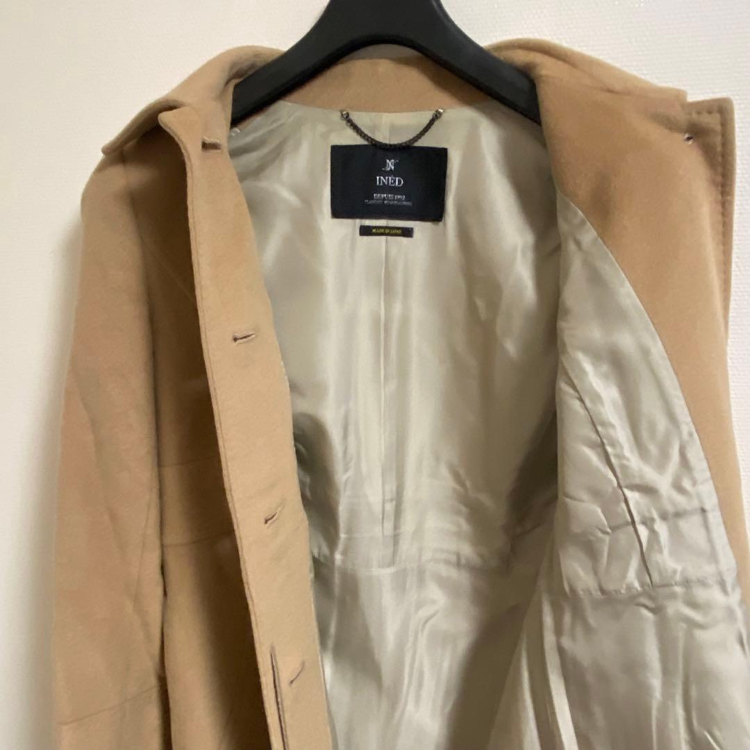 【美品】INED　カシミヤ100％　ロング　チェスターコート　裏レース　ベージュ
