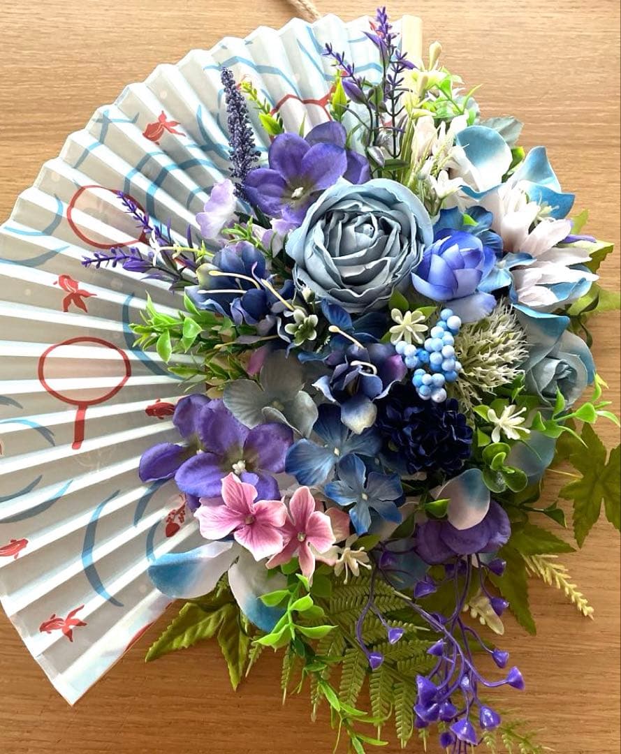 青系造花の扇形スワッグ❣️２つセット❣️なち❣️